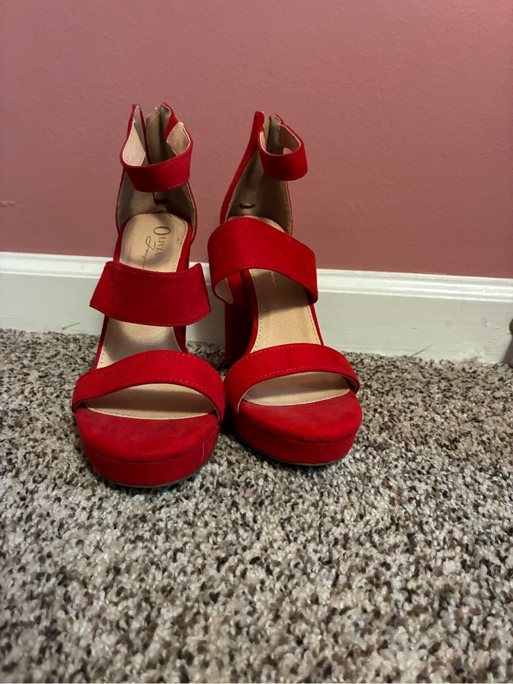 Bold Red Suede Strappy Platform Heels